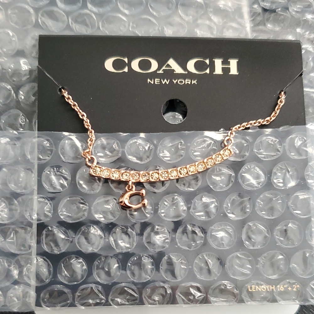 Coach Rose Gold Bar C Charm Necklace NWT - Picture 4 of 5